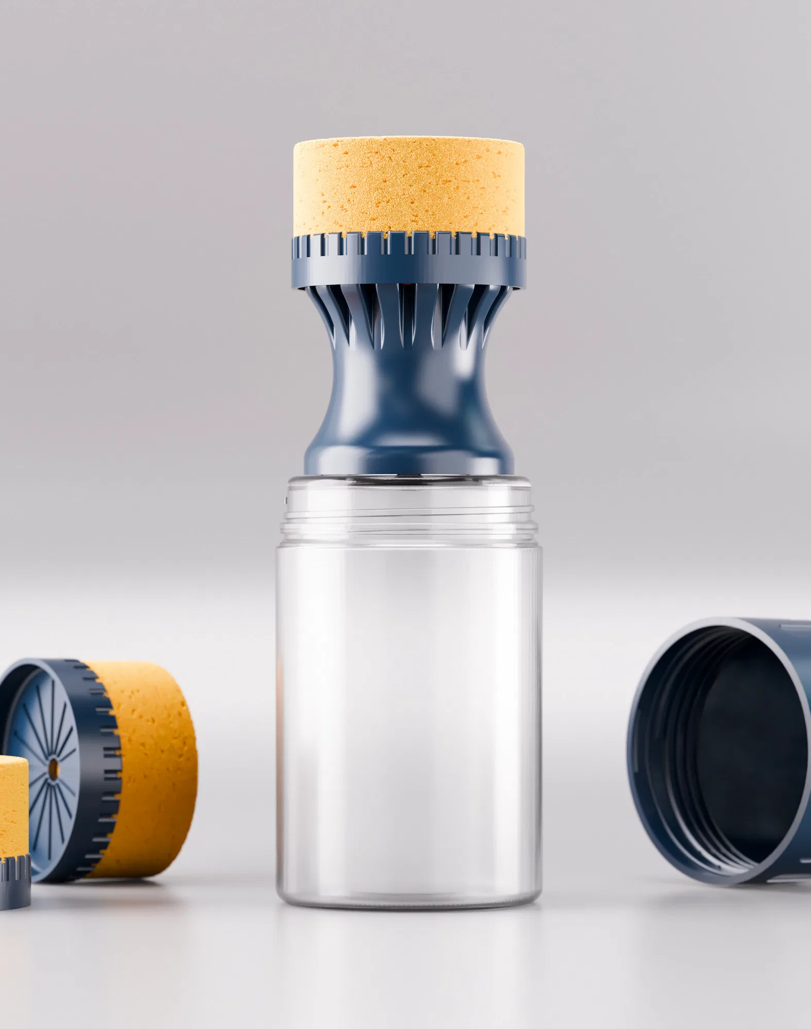 Bottle with foam applicator and removable lid
